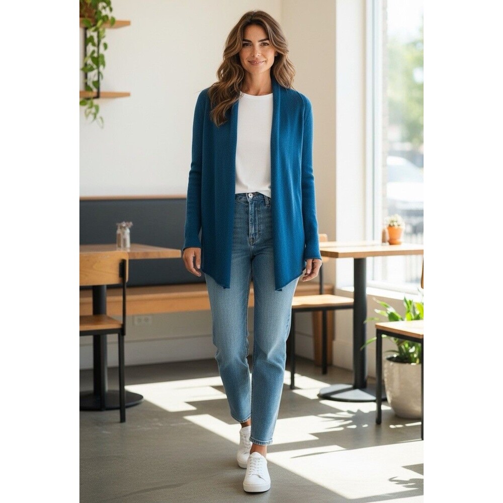 Cynthia Rowley 100% 2-Ply Cashmere Open Front Cardigan Sweater Blue Size M